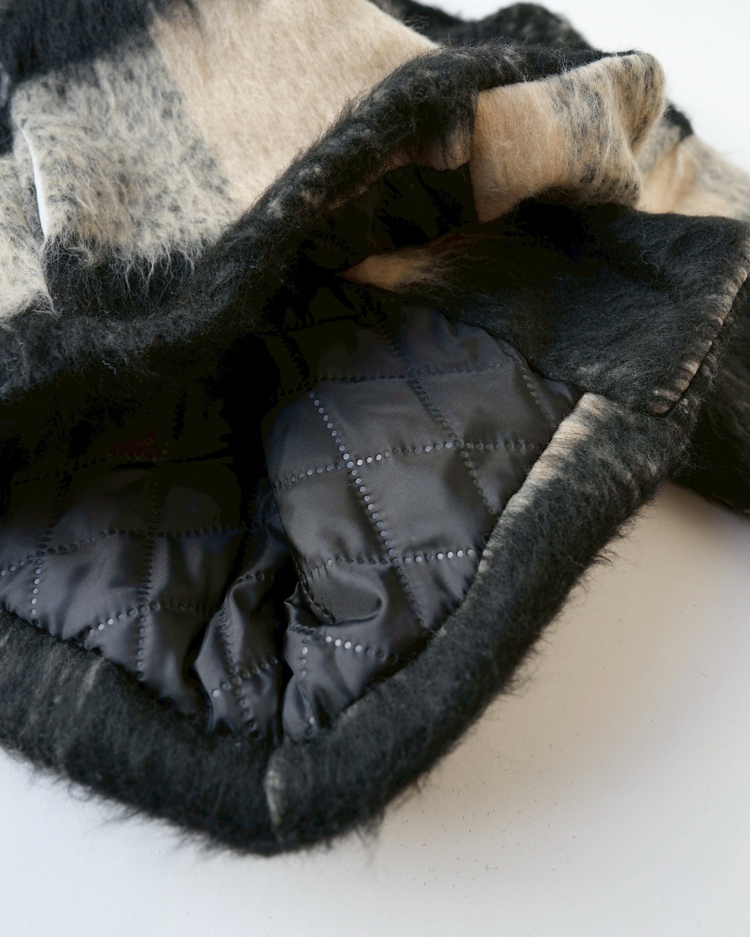 マフラー付きシャギーウールチェックコート