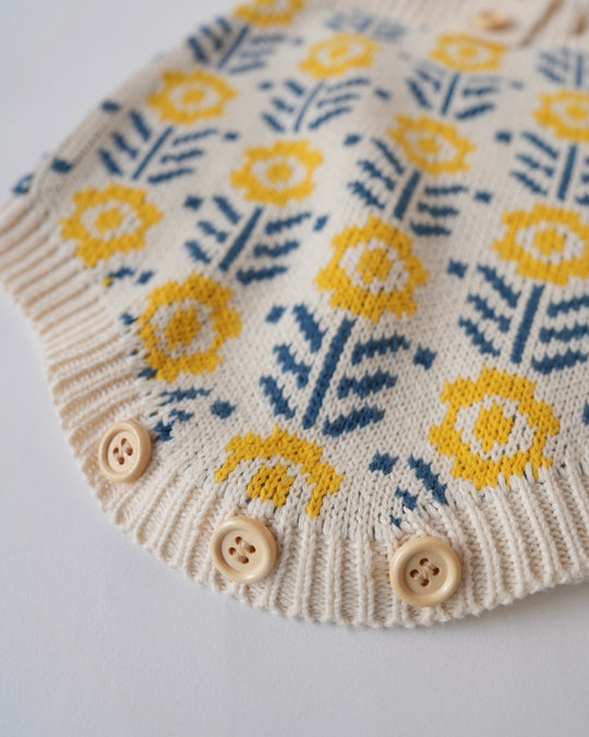 フラワージャガードコットンニットサロペット