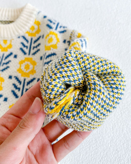 フラワージャガードコットンニットカーディガン