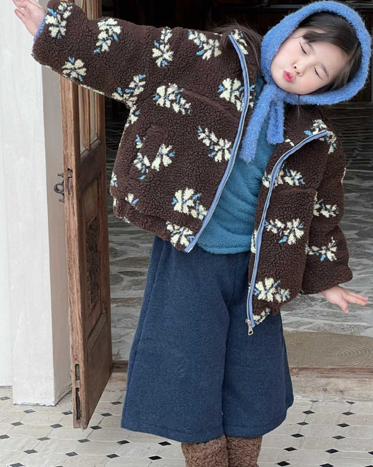 フラワーボアジップブルゾン