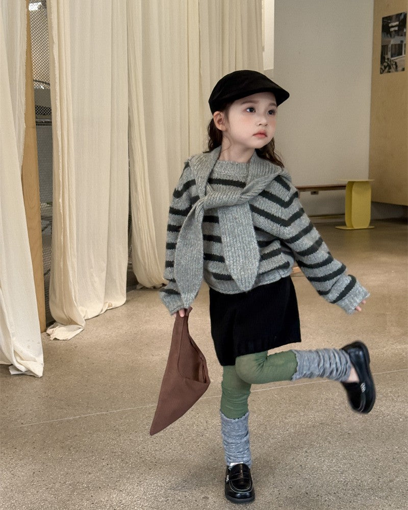 フーディーマフラー付ボーダーニット