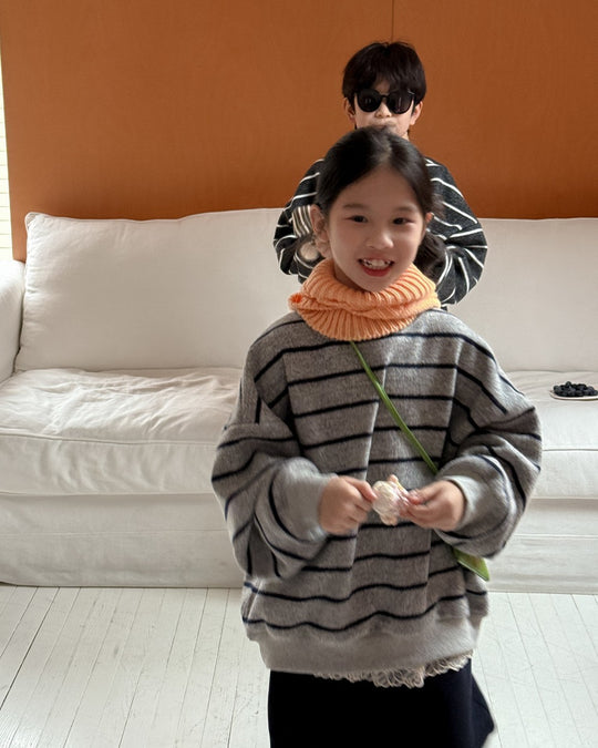 ボーダー裏起毛ニットスウェット