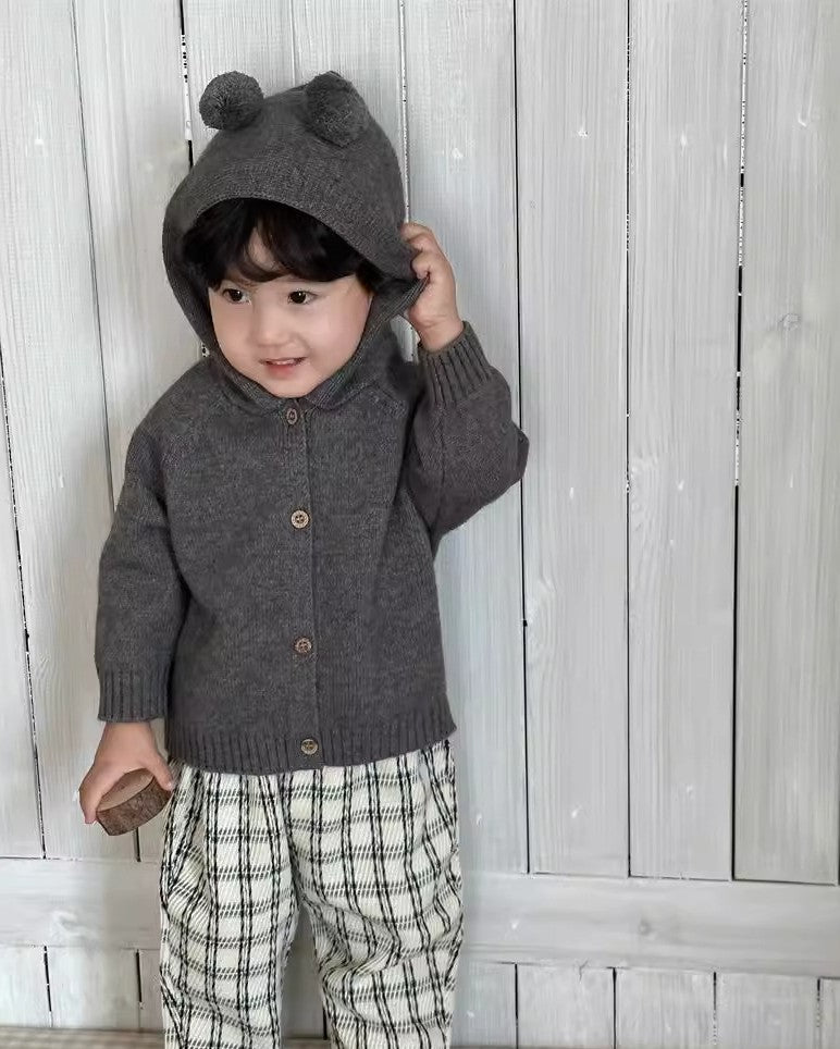 ポンポン耳ニットフーディー