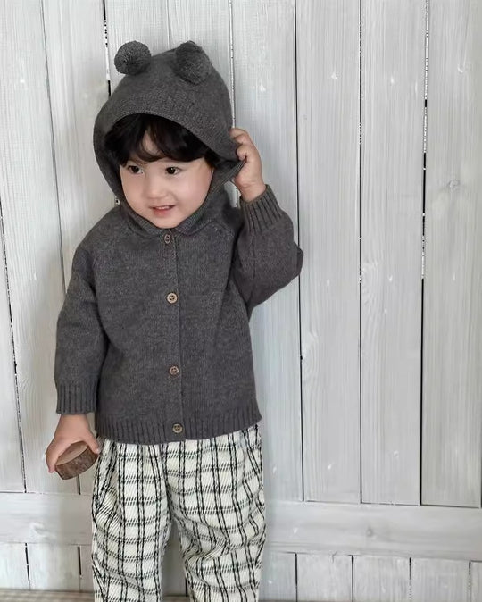 ポンポン耳ニットフーディー