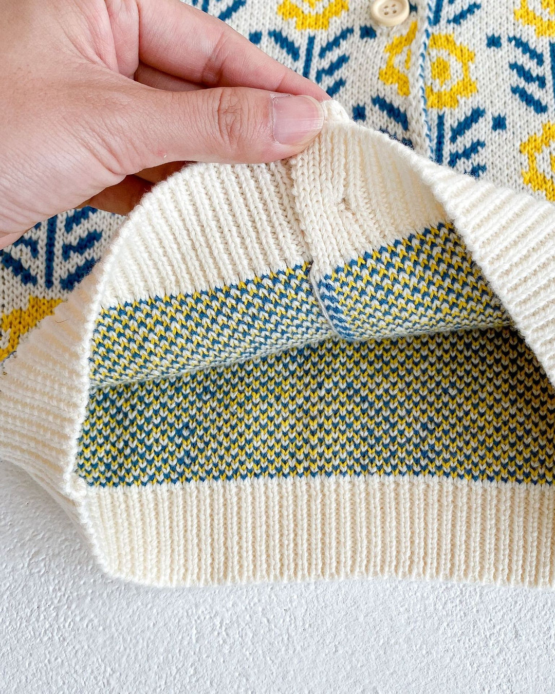 フラワージャガードコットンニットカーディガン