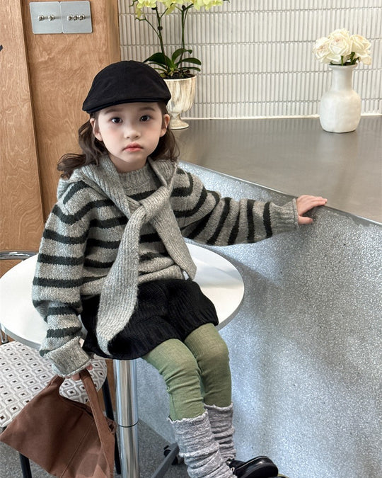 フーディーマフラー付ボーダーニット