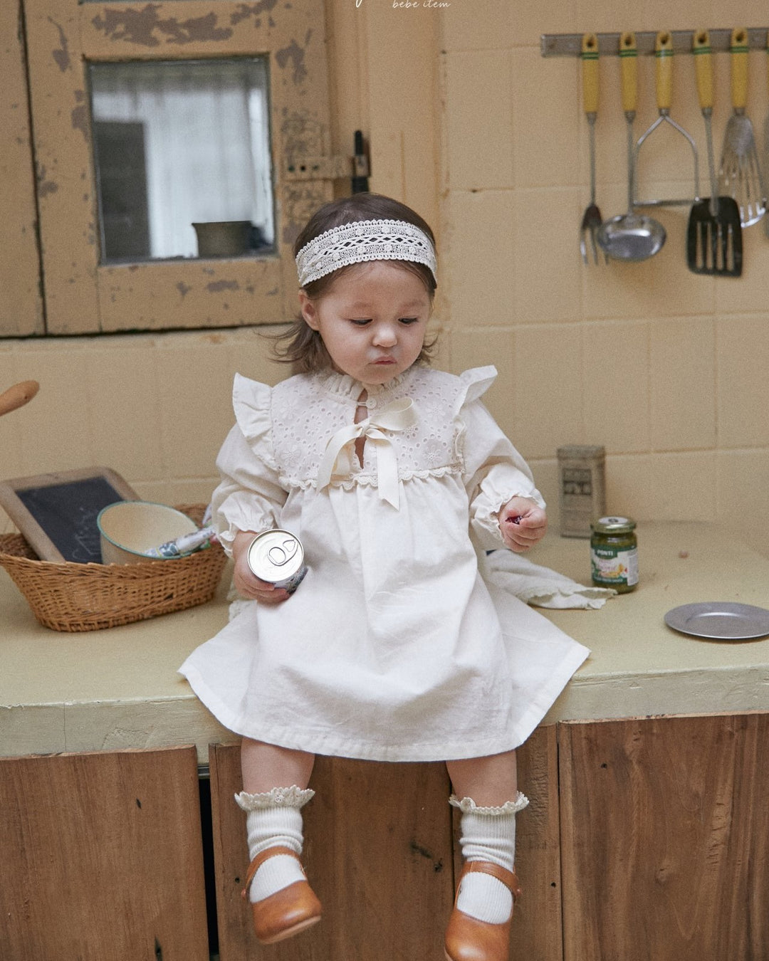 レースビブリボンワンピース