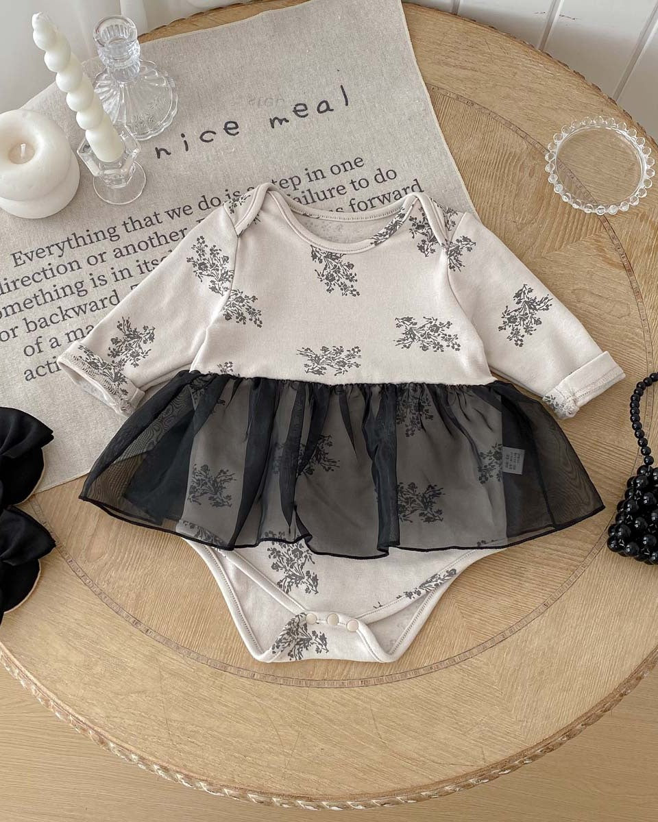 スカート付フラワーロンパース