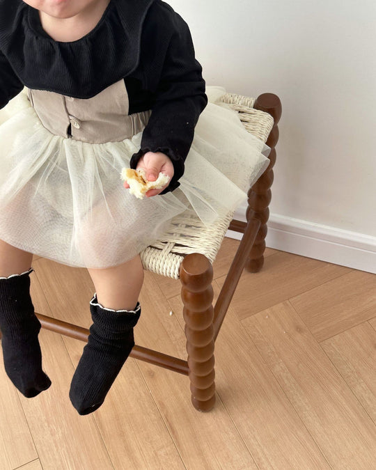 ループボタンチュールドレスロンパース