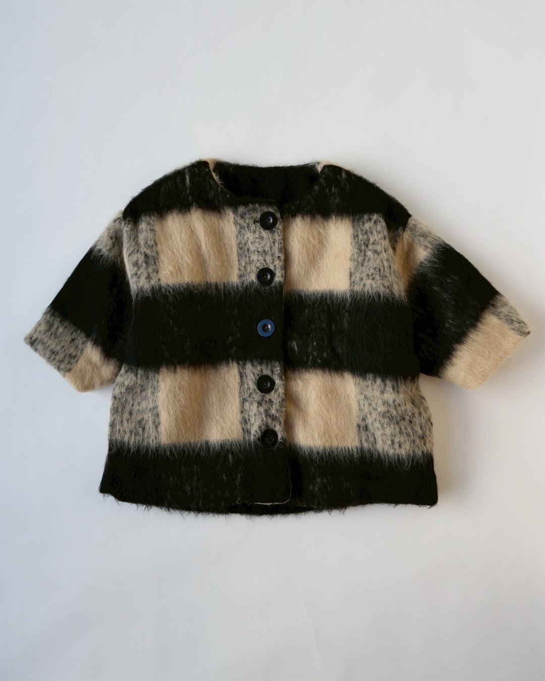 マフラー付きシャギーウールチェックコート