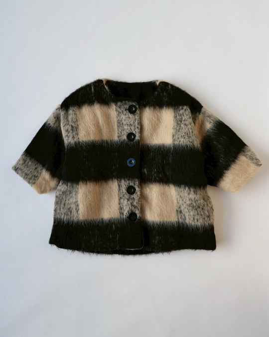 マフラー付きシャギーウールチェックコート