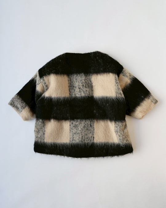 マフラー付きシャギーウールチェックコート