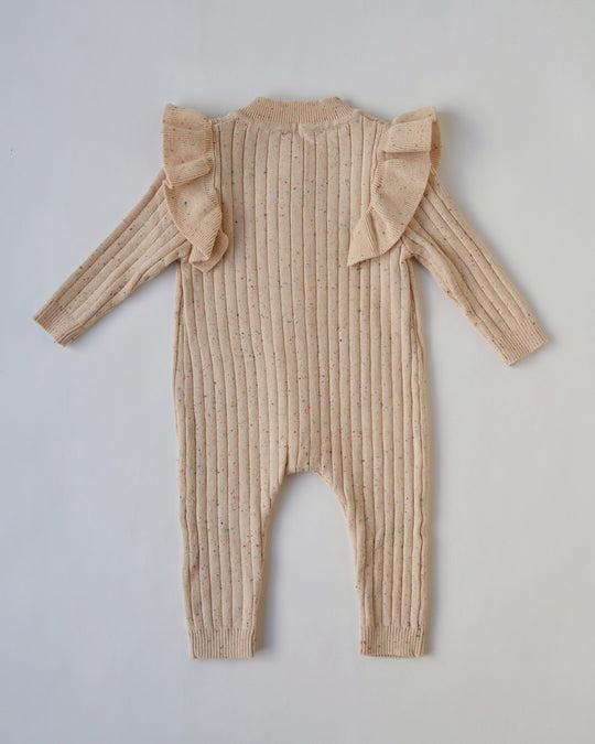 カラーネップフリルニットカバーオール