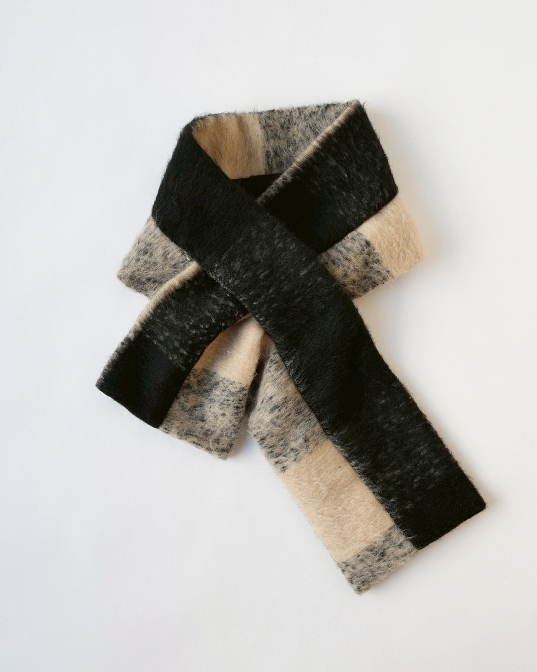 マフラー付きシャギーウールチェックコート