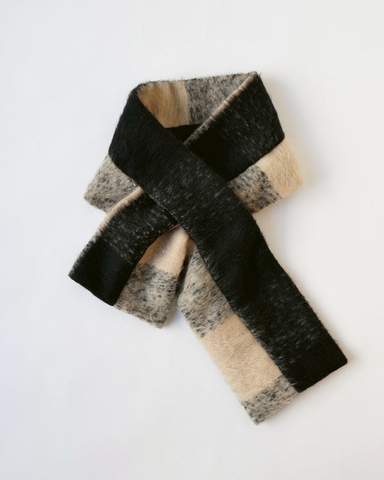 マフラー付きシャギーウールチェックコート