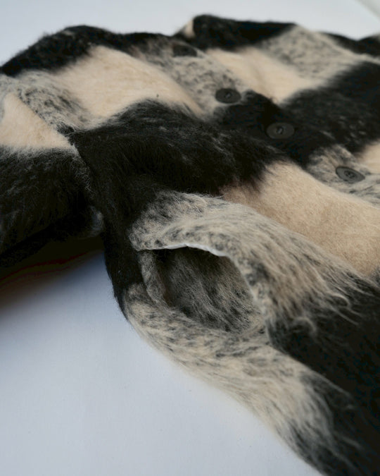 マフラー付きシャギーウールチェックコート