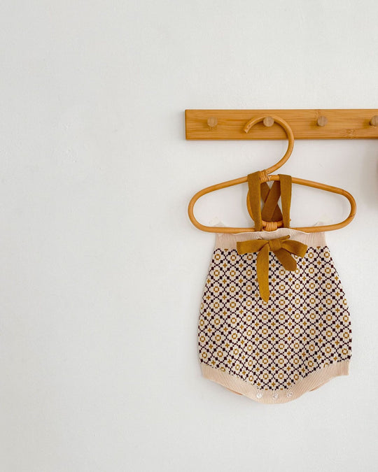 ジオメトリックニットサロペット