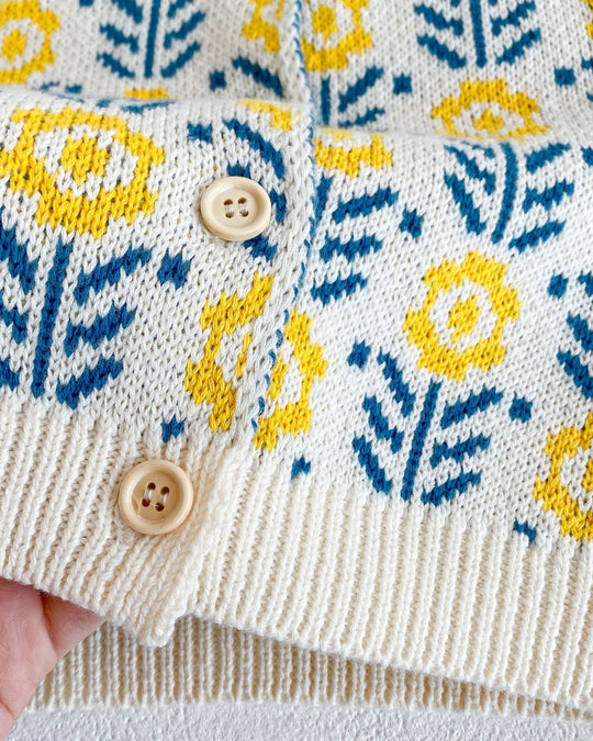 フラワージャガードコットンニットカーディガン