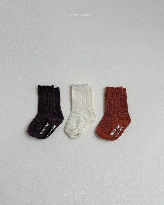 [minirobe]Basic Waffle Socks 3Set