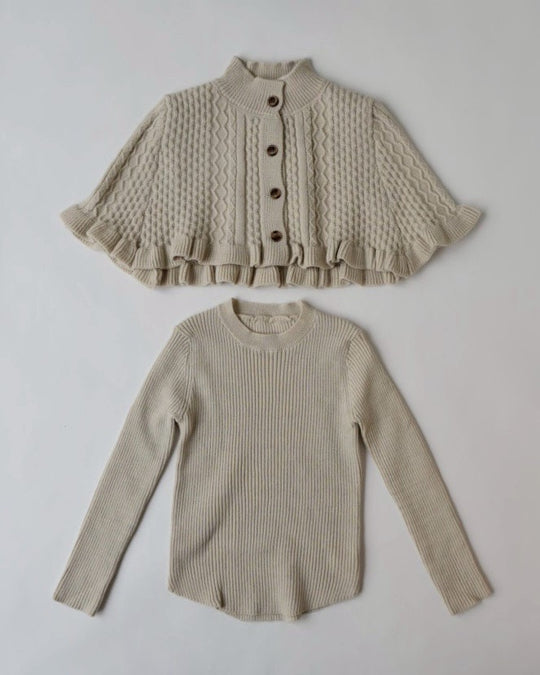 フリルケープ付リブニット