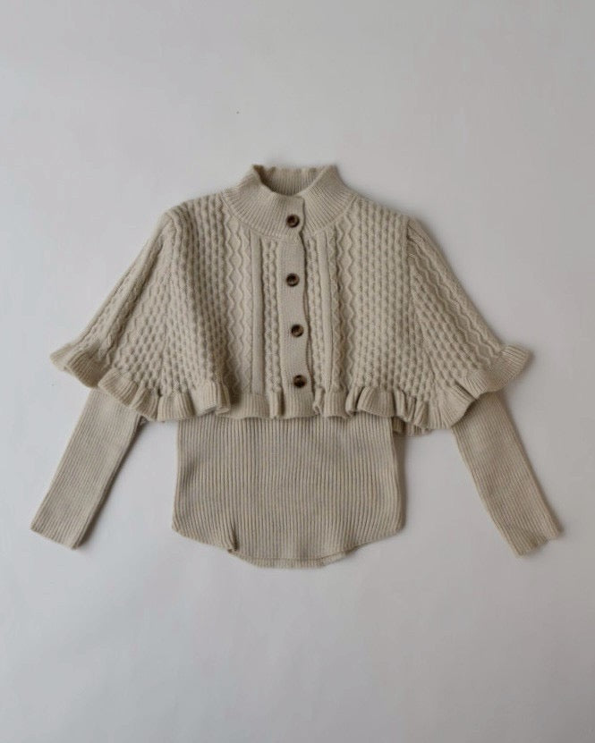 フリルケープ付リブニット