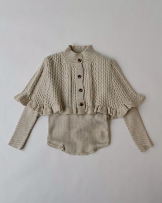 フリルケープ付リブニット