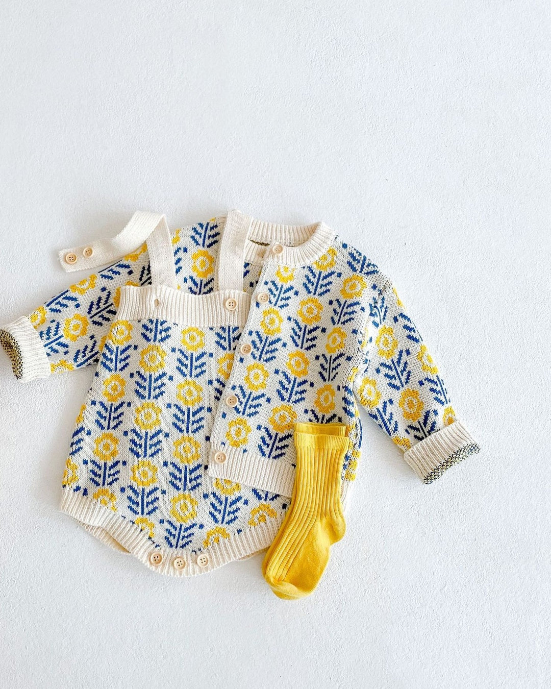 フラワージャガードコットンニットカーディガン