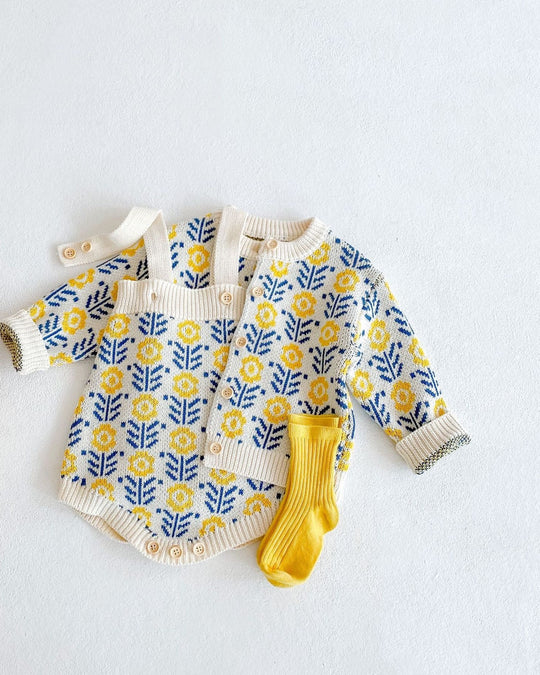 フラワージャガードコットンニットカーディガン