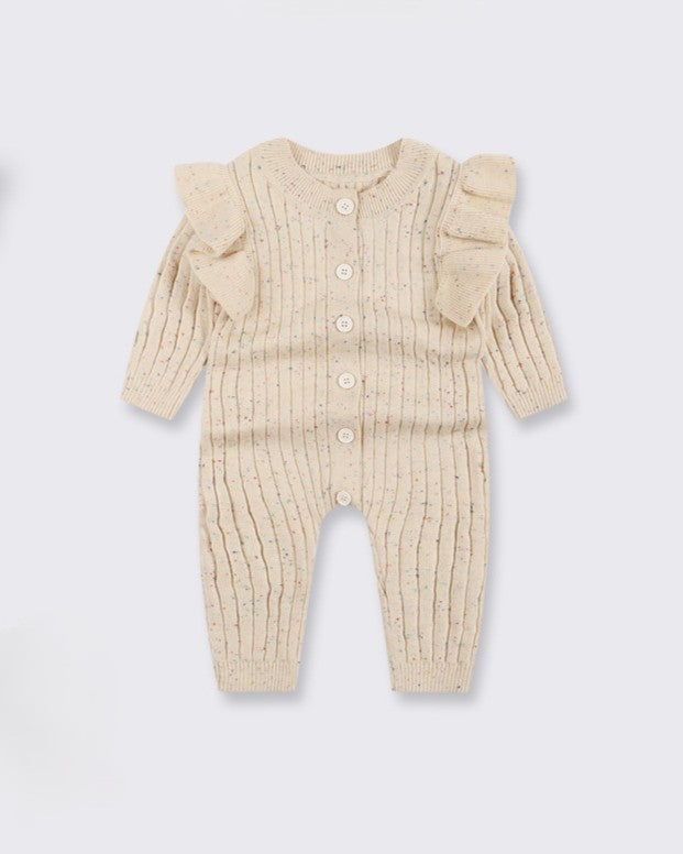 カラーネップフリルニットカバーオール