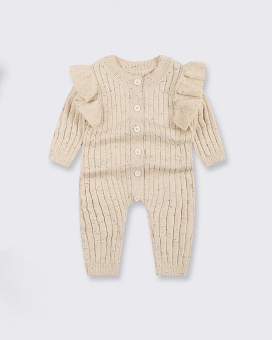 カラーネップフリルニットカバーオール