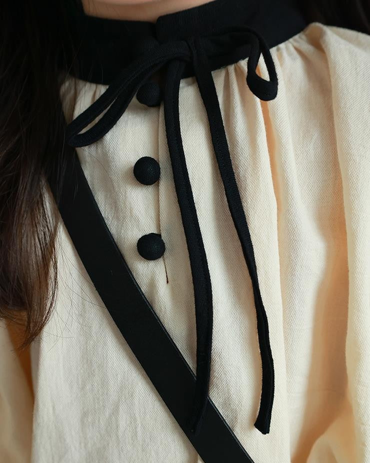 バイカラースモックブラウス