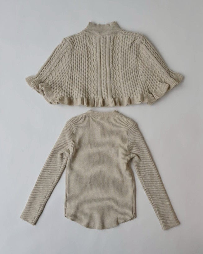 フリルケープ付リブニット