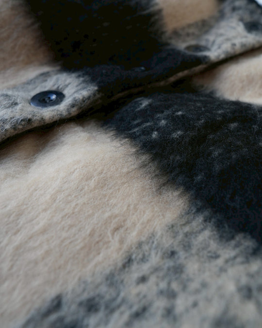 マフラー付きシャギーウールチェックコート