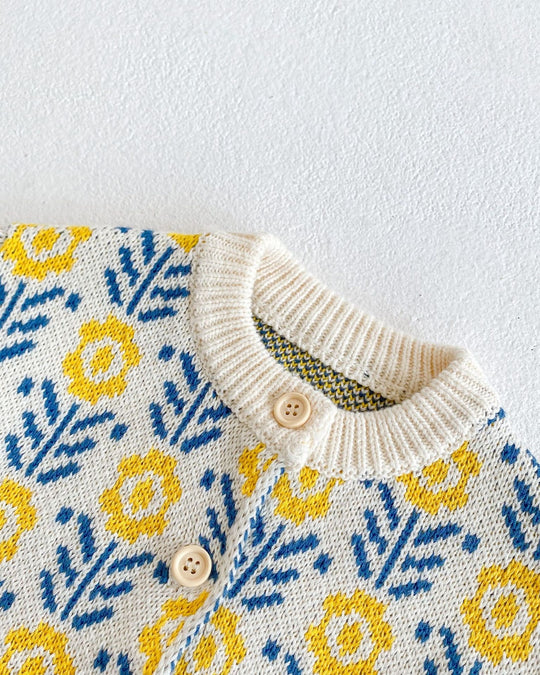 フラワージャガードコットンニットカーディガン