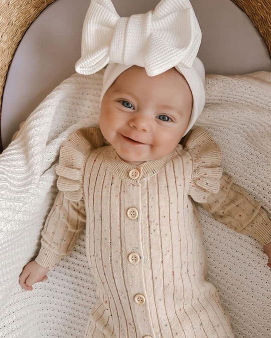 カラーネップフリルニットカバーオール