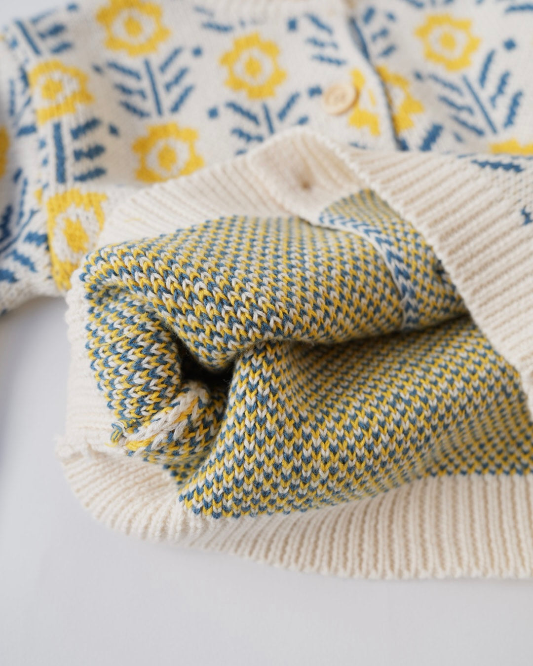 フラワージャガードコットンニットカーディガン