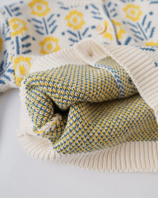 フラワージャガードコットンニットカーディガン