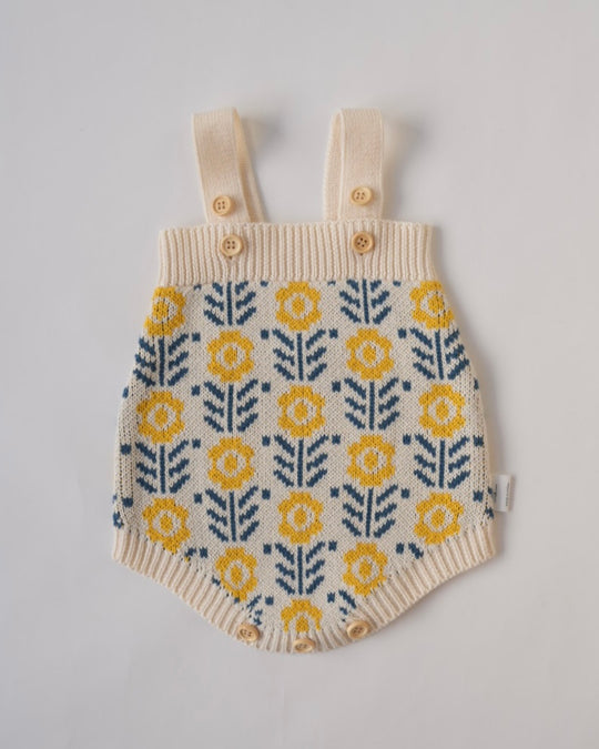 フラワージャガードコットンニットサロペット