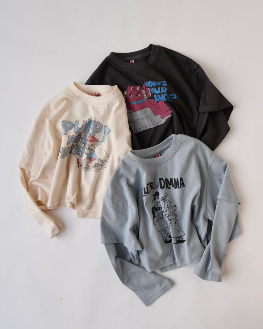 レイヤードショート丈プリントT