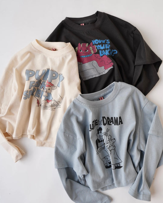 レイヤードショート丈プリントT