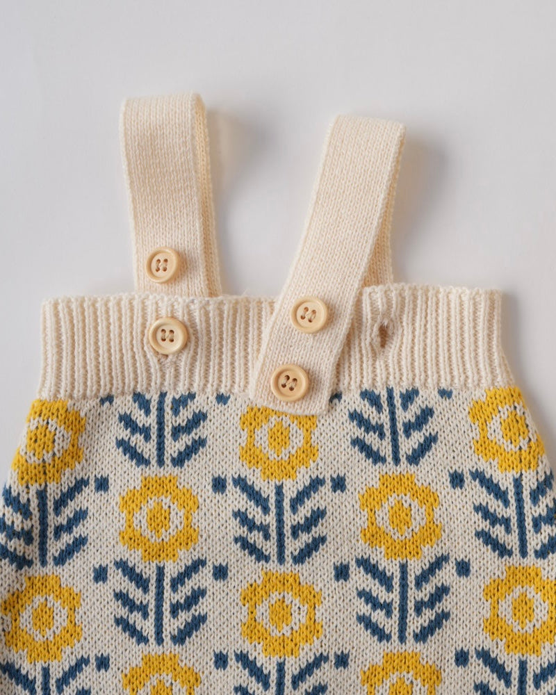 フラワージャガードコットンニットサロペット