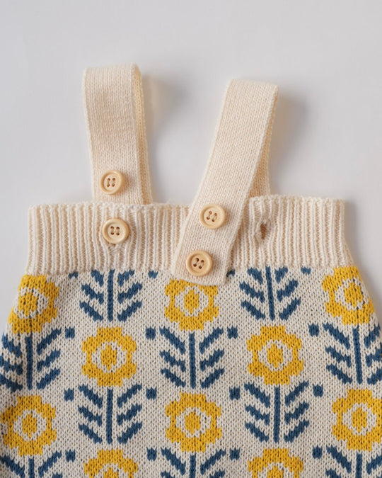 フラワージャガードコットンニットサロペット