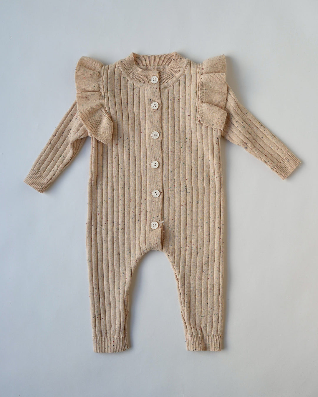 カラーネップフリルニットカバーオール