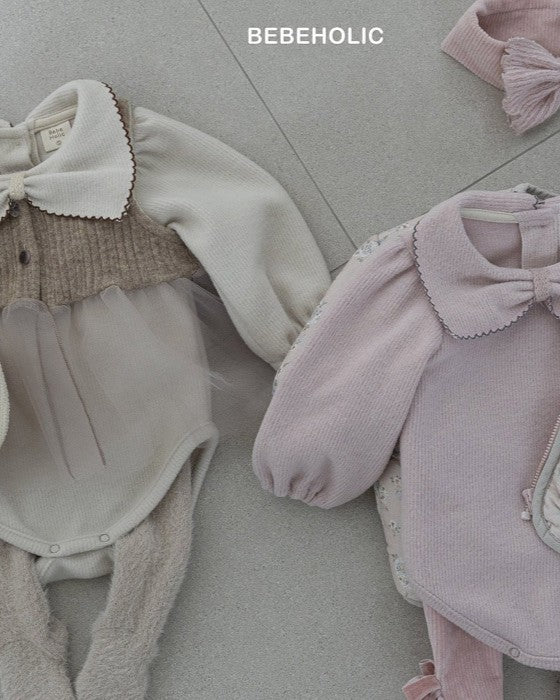 [bebeholic]リボン起毛ロンパース