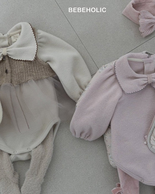 [bebeholic]リボン起毛ロンパース
