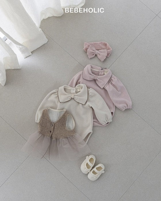 [bebeholic]リボン起毛ロンパース