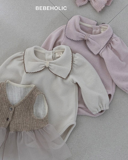 [bebeholic]リボン起毛ロンパース