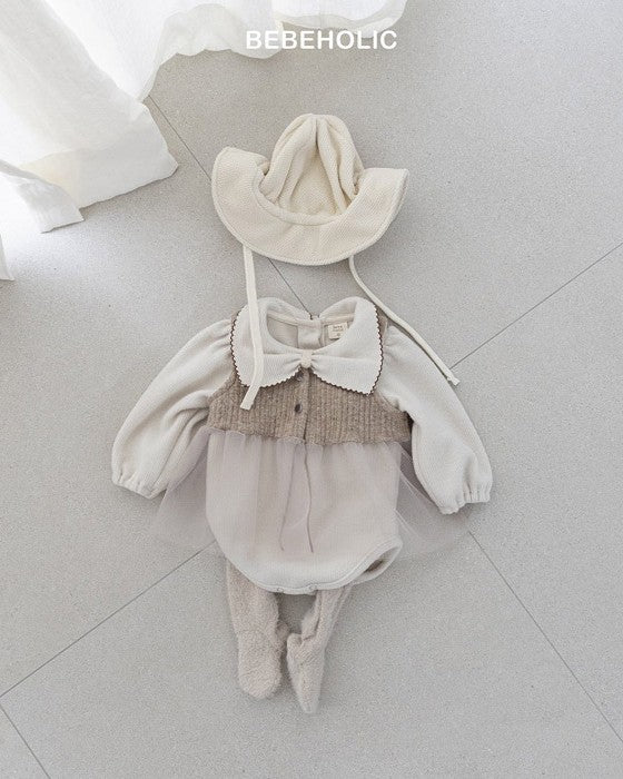 [bebeholic]リボン起毛ロンパース