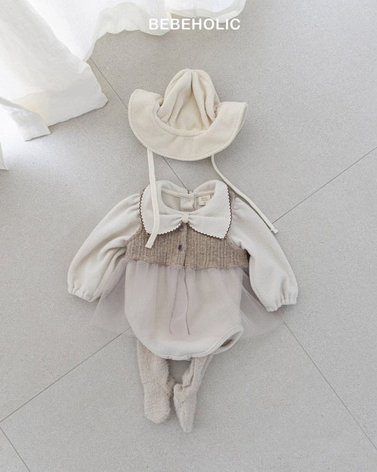 [bebeholic]リボン起毛ロンパース