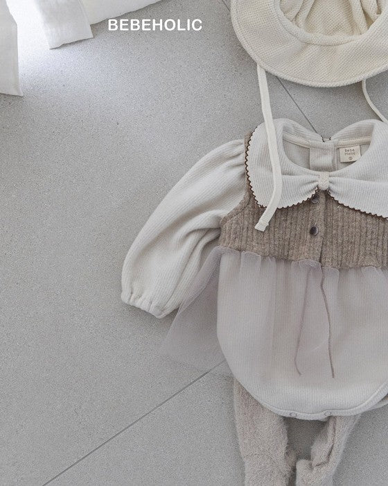 [bebeholic]リボン起毛ロンパース